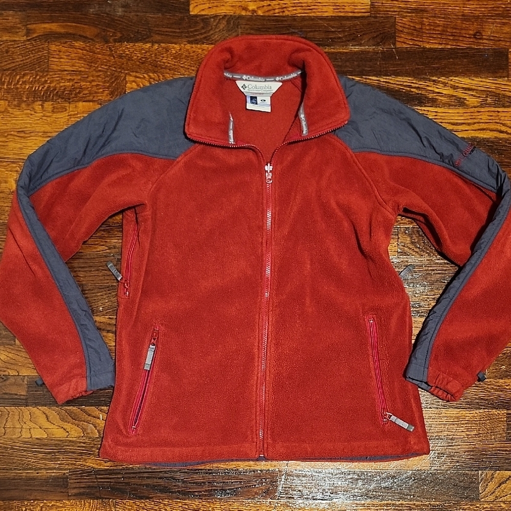 Columbia Vertex Core Interchange Two-Tone Red and Gray Fleece Full Zip Jacket